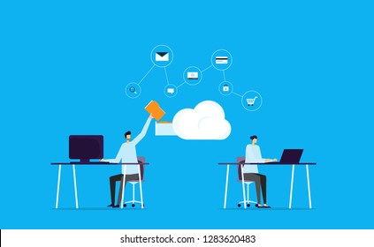 business team working and save upload file work  backup on cloud storage concept
