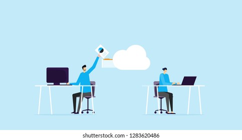 business team working and save upload file work  backup on cloud storage concept
