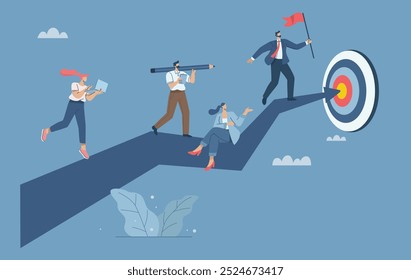 Business team working together to achieve goal, Leadership driving team success, Setting the highest goals for business development, Leader holding flag to the success of the organization.
