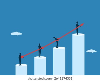 Business team working together to create growth, increasing graph