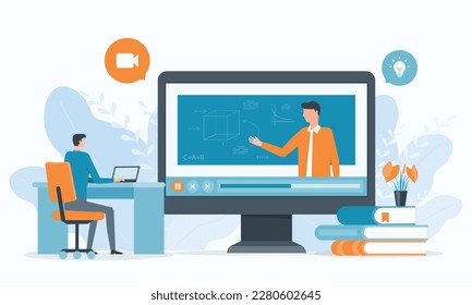 business team working with video conference meetings online and online education Webinar, video training, tutorial podcast and business coaching concept.
