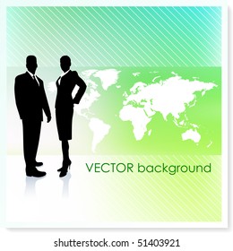 Business Team with World Map on Vector Background Original Illustration