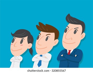Business team of young business people standing together with arms crossed, Office worker of the pose to look up at the top, Businesswoman and businessman with a hope, Office worker-Motivation concept