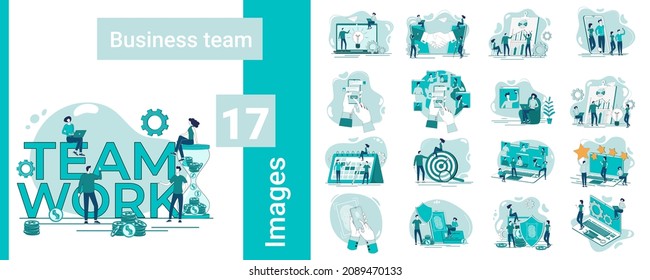 Business-Team.Eine Reihe von Illustrationen im Business-Stil.Eine Bildersammlung zum Thema Geschäftsbeziehungen und Technologie.Flache Vektorgrafik.