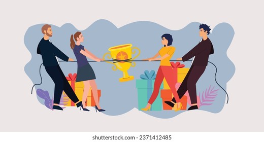 Business Teams competing for prize vector , Business Fight between workers , Competition Vector