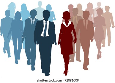 Business teams as competitors or joining resources in company merger as a team
