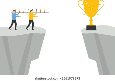 Business teams use ladders to make way for trophies, Vector illustration design concept in flat style

