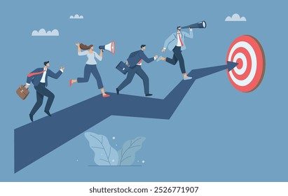 Business teams work together to achieve goals, Teamwork, Setting high goals and visions for business development, Leaders use binoculars to lead their teams to organizational success.
