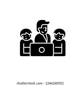 Business teamwork black icon, vector sign on isolated background. Business teamwork concept symbol, illustration 