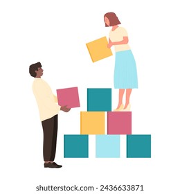 Teamarbeit im Unternehmen. Effektive Teamspieler, Team Strategische Plan Cartoon Vektor-Illustration