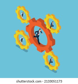 Business teamwork collaborate to achieve business goal isometric 3d vector concept for banner, website, illustration, landing page, flyer, etc.