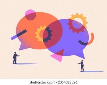 Business teamwork. Collaboration of entrepreneurs to achieve success. Partners communicate with each other and discuss cooperation. Cartoon flat vector illustration isolated on light background