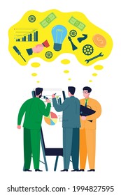 Business and teamwork concept. Colleagues, business partners look at charts and discuss issues and strategies for building and developing a business, raising finance and resources for a startup.