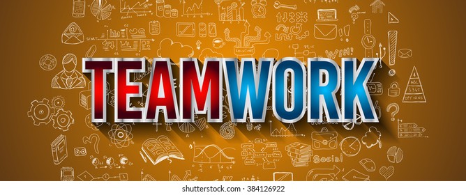 Business TeamWork Concept with Doodle design style :finding solution, brainstorming, creative thinking. Modern style illustration for web banners, brochure and flyers.