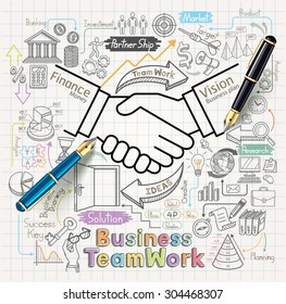 Business teamwork concept doodles icons set. Vector illustration.
