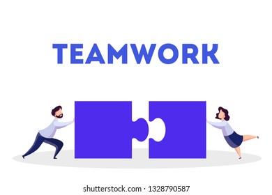 Business teamwork concept. Idea of partnership and cooperation. Connection and communication. Puzzle as metaphor of unity and solution. Isolated vector illustration in cartoon style