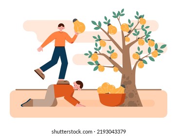 Concepto de trabajo en equipo de negocios. Idea de asociación y cooperación en el camino hacia el éxito, los beneficios empresariales y el crecimiento financiero. Ilustración vectorial plana