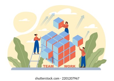 Business teamwork concept. Idea of partnership and cooperation on the way towards a success, business profit and financial growth. Flat vector illustration