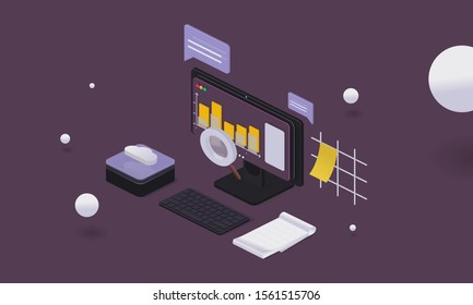 Business teamwork concept. Isometric business plan. Vector abstract graphic design. Business idea concept. Digital technology concept, vector illustration. Business technology concept.