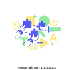 Business teamwork concept. Joint solution of problems, collaboration creative association.