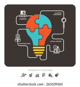 Business Teamwork Concept with lightbulb icon Illustration
