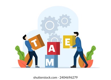 Business teamwork concept. business people arrange boxes with team writing on them. Flat design style vector illustration. Symbol of teamwork, cooperation, partnership. flat vector illustration.