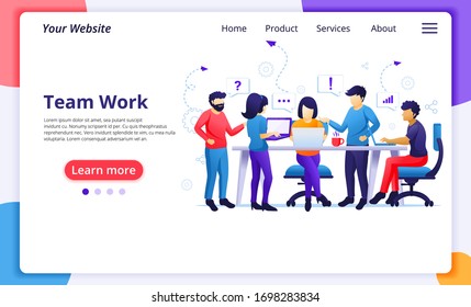 Business teamwork concept, people working in the co working office. Modern flat web page design for website and mobile website development. Vector illustration