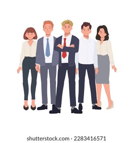 Business Teamwork concept. Successful team of five people. diverse people. Business team Flat vector cartoon illustration