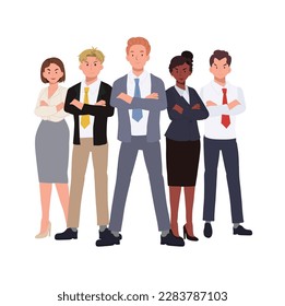 Business Teamwork concept. Successful team of five people. diverse people. Business team Flat vector cartoon illustration