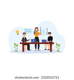 Business Teamwork concept. Team metaphor. Creative individuals brainstorming, colleagues working on start up. Vector illustration flat design style. Symbol of teamwork, cooperation, partnership.