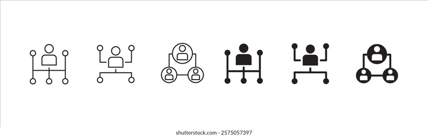 Business teamwork and connection vector icon set. Business network icons. Contains symbol icons of connection, collaboration, management, team, group, relationship, leadership, deliberation, forum.