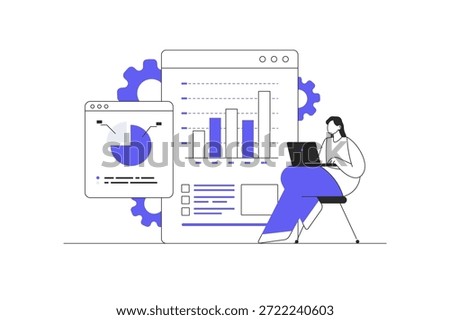 Business Teamwork. Discussing a project with an analytics dashboards. Flat Cartoon Vector Illustration, icon Stylish abstract design landing page web