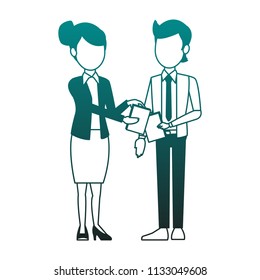 Business teamwork with documents blue lines