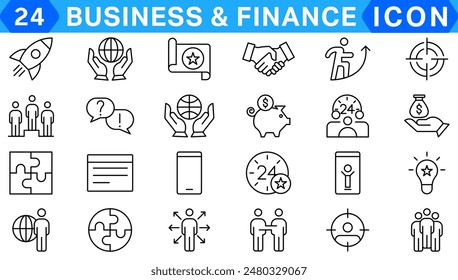 business teamwork finance icons, team building, work group and human resources. Outline icons collection. Line style - vector illustration