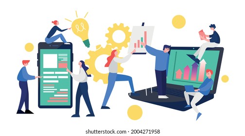 Trabajo en equipo de negocios en un equipo cordial - Ilustración vectorial