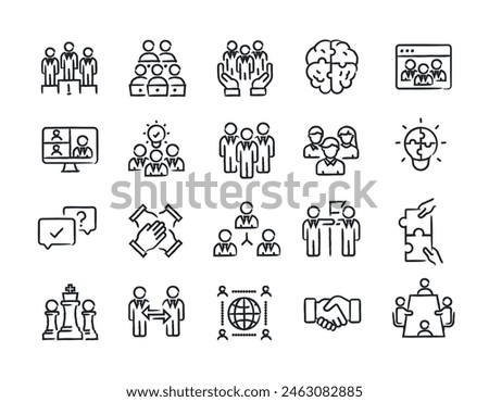 Business teamwork hand drawn doodle sketch style line icons. Vector illustration.