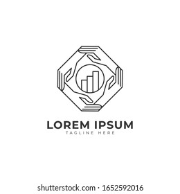 Business Teamwork with Hands Charts Bar Logo Vector Icon Illustration