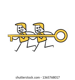 business teamwork holding key , yellow character doodle design