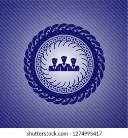 business teamwork icon with denim texture