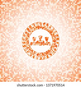 business teamwork icon inside abstract orange mosaic emblem