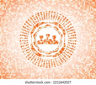business teamwork icon inside abstract orange mosaic emblem. 