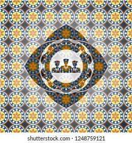 business teamwork icon inside arabesque badge background. arabic decoration.