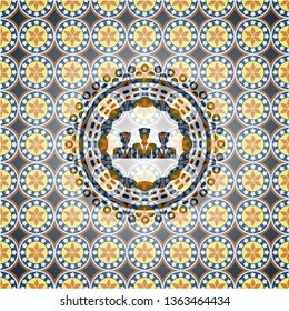 business teamwork icon inside arabesque emblem. arabic decoration.