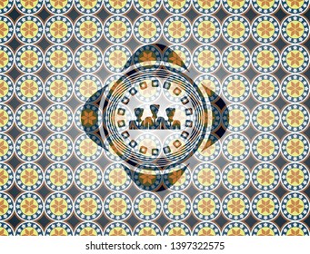 business teamwork icon inside arabesque emblem. arabic decoration.