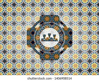 business teamwork icon inside arabesque emblem. arabic decoration.