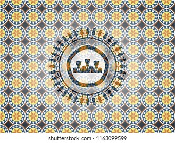 business teamwork icon inside arabic badge. Arabesque decoration.