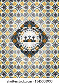 business teamwork icon inside arabic style badge. Arabesque decoration.