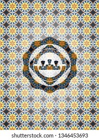 business teamwork icon inside arabic emblem. Arabesque decoration.