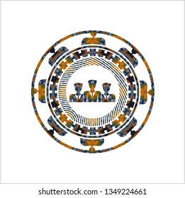 business teamwork icon inside arabic style emblem. Arabesque decoration.