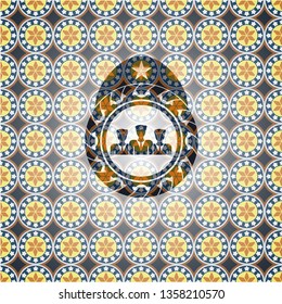 business teamwork icon inside arabic emblem. Arabesque decoration.